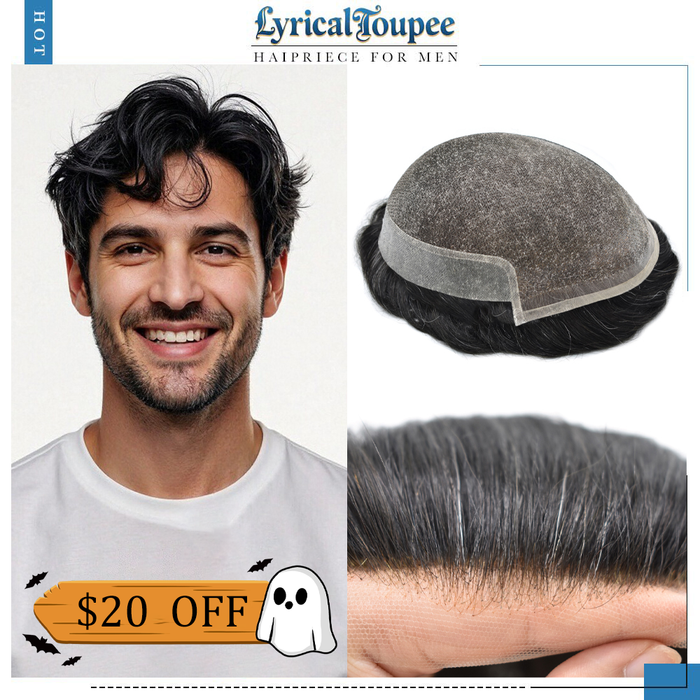 LYRICAL TOUPEE US Stock Hair System For Men Soft Welded Lace Base Front Human Hairpiece Bleached Knot Natural Hairline Hair System