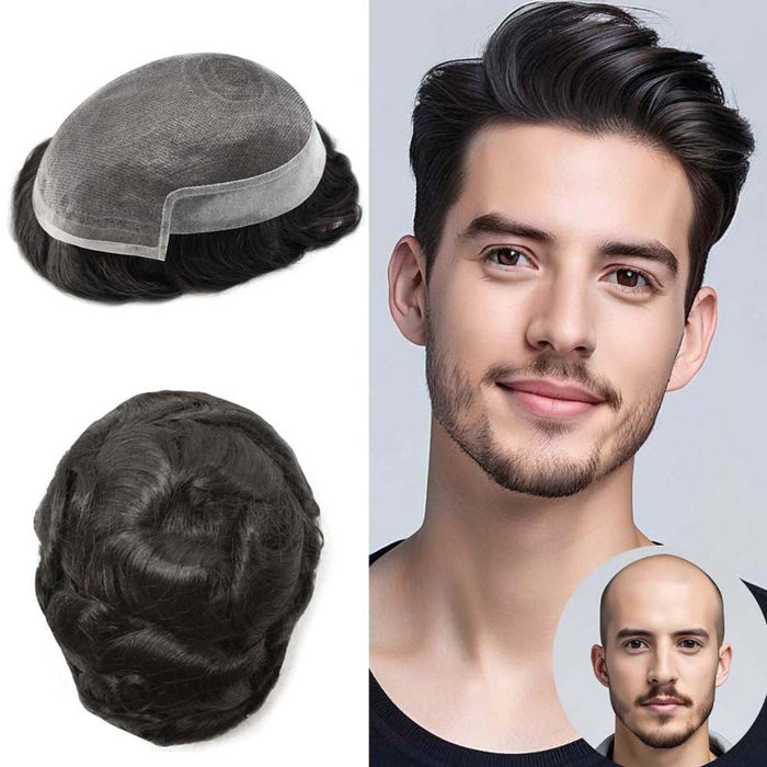 LYRICAL TOUPEE US Stock Hair System For Men Soft Welded Lace Base Front Human Hairpiece Bleached Knot Natural Hairline Hair System