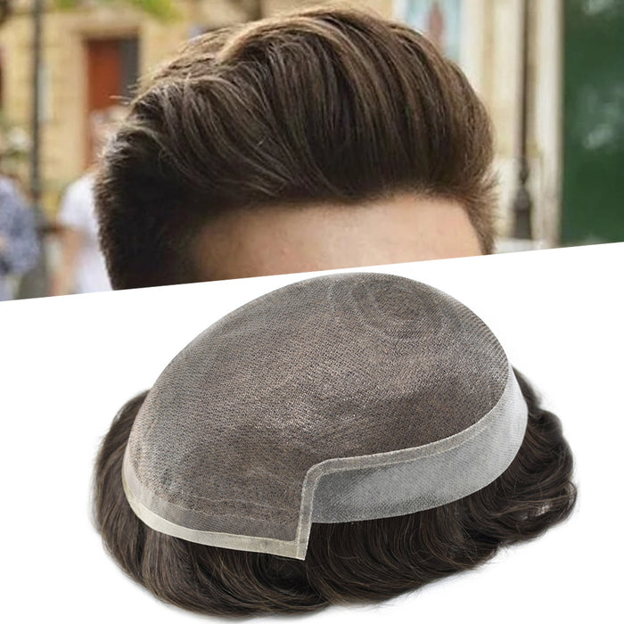 LYRICAL TOUPEE US Stock Hair System For Men Soft Welded Lace Base Front Human Hairpiece Bleached Knot Natural Hairline Hair System