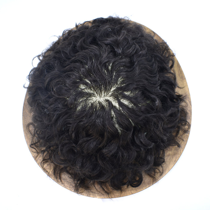 LYRICAL TOUPEE US STOCK Afro Toupee For Black Men Fine Mono Men Wave Hair Unit Clear Poly Around Kinky Curly Hairpiece
