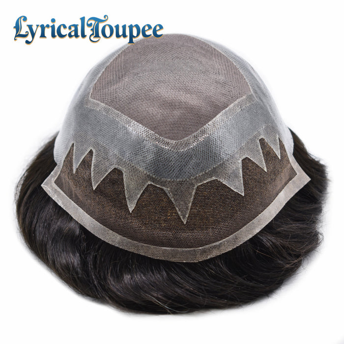 LYRICAL TOUPEE Fine Mono Poly Skin Mens Hair Pieces French Lace Front Hair Replacement System for Mens Toupee Monofilament