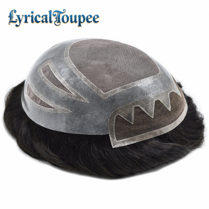 LYRICAL TOUPEE Fine Mono Poly Skin Mens Hair Pieces French Lace Front Hair Replacement System for Mens Toupee Monofilament