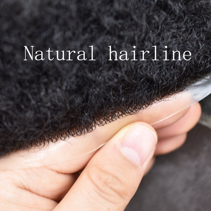 LYRICAL TOUPEE US STOCK Afro Toupee For Black Men Fine Mono Men Wave Hair Unit Clear Poly Around Kinky Curly Hairpiece