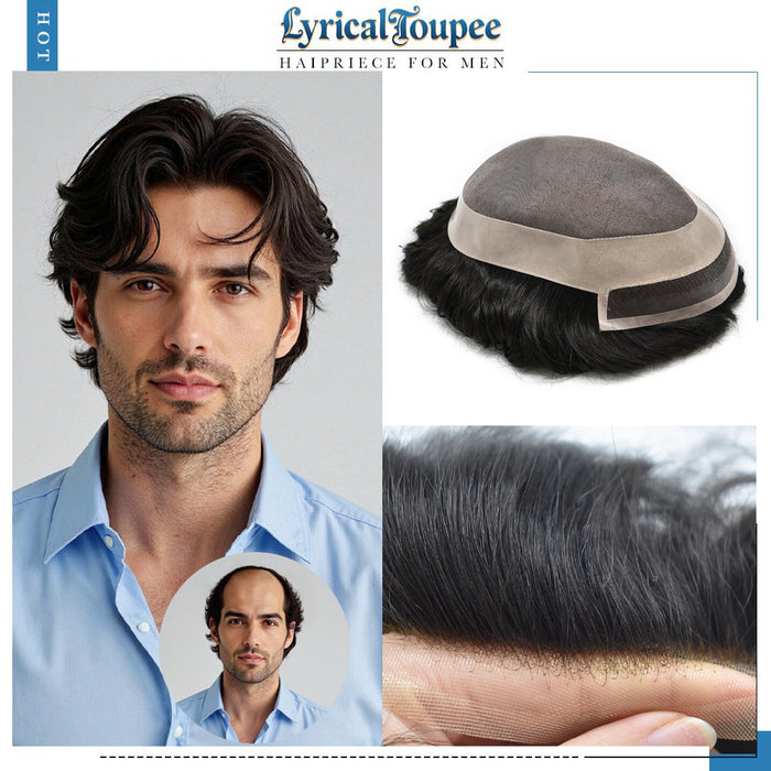 LYRICAL TOUPEE US Stock Fine Mono Hair System for Men PU Coated Perimeter 1/4ft Welded Mono Lace Front Mens Hairpieces