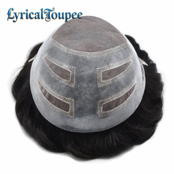 LYRICAL TOUPEE Fine Mono Poly Skin Mens Hair Pieces French Lace Front Hair Replacement System for Mens Toupee Monofilament