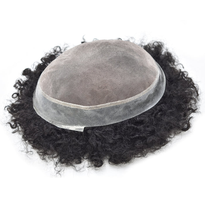 LYRICAL TOUPEE US STOCK Afro Toupee For Black Men Fine Mono Men Wave Hair Unit Clear Poly Around Kinky Curly Hairpiece
