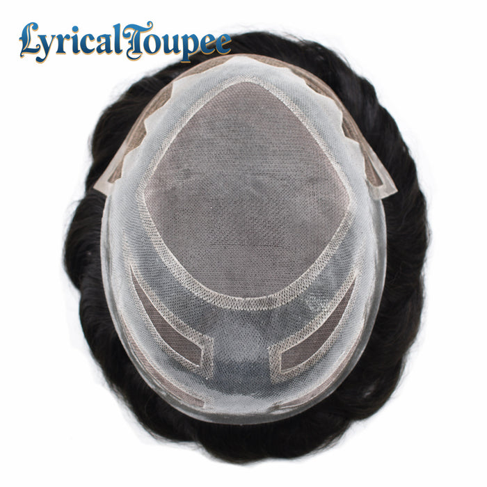 LYRICAL TOUPEE Fine Mono Poly Skin Mens Hair Pieces French Lace Front Hair Replacement System for Mens Toupee Monofilament