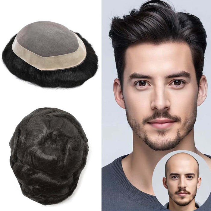 LYRICAL TOUPEE System for Mens Hair Piece US STOCK Monofilament with PU Coating(NPU) Toupee Folded Lace Front Natural Hairline Mens Toupee
