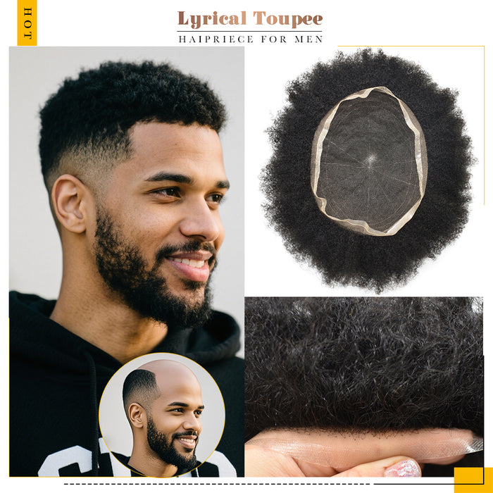 LYRICAL TOUPEE US Stock Afro Curly Toupee For Black Men Full French Lace Hair Units Mens Hairpieces