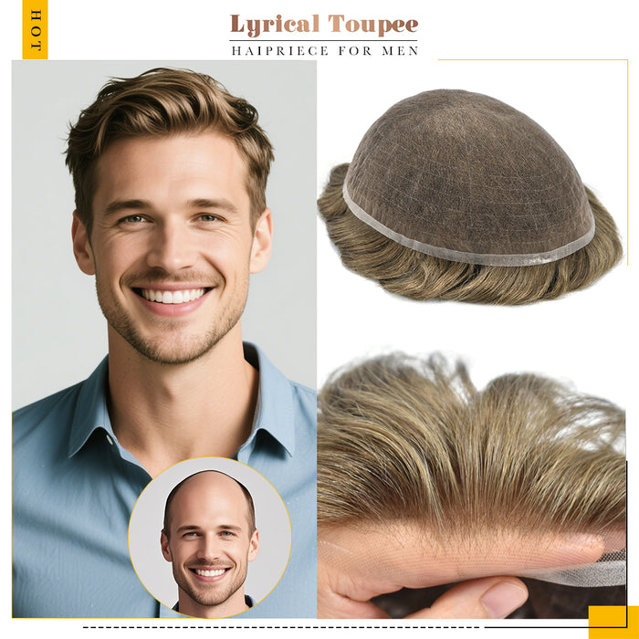 LYRICAL TOUPEE US Stock Full French Lace Toupee for Men Hair System Bleached Knots Natural Hairline Mens Hair Piece
