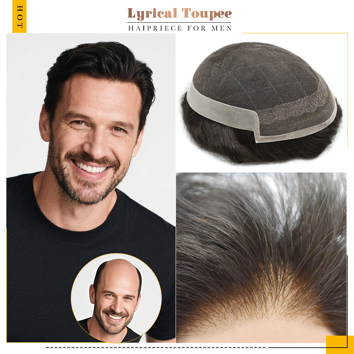 LYRICAL TOUPEE US Stock French Lace With Poly Coated Hair System For Men Natural Hairline Bleached Knots Toupee for Men