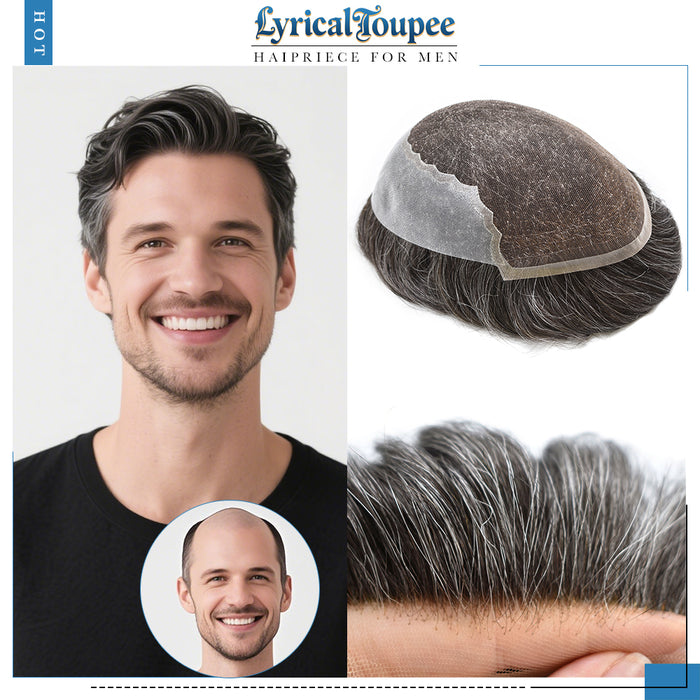 LYRICAL TOUPEE US Stock French Lace With PU Hair System For Men Natural Hairline Bleached Knots Toupee for Men