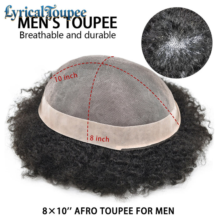 LYRICAL TOUPEE US STOCK Afro Toupee For Black Men Fine Monofilament Men Wave Hair Unit Poly Coated Kinky Curly Hairpiece