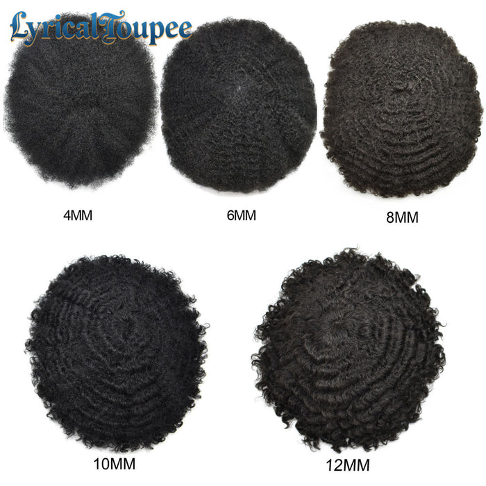 LYRICAL TOUPEE US STOCK Afro Toupee For Black Men Fine Monofilament Men Wave Hair Unit Poly Coated Kinky Curly Hairpiece
