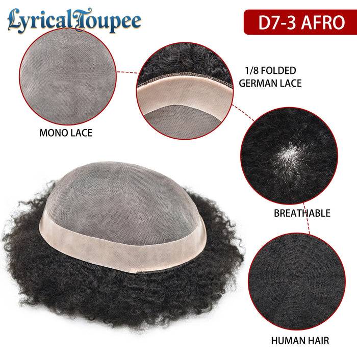 LYRICAL TOUPEE US STOCK Afro Toupee For Black Men Fine Monofilament Men Wave Hair Unit Poly Coated Kinky Curly Hairpiece