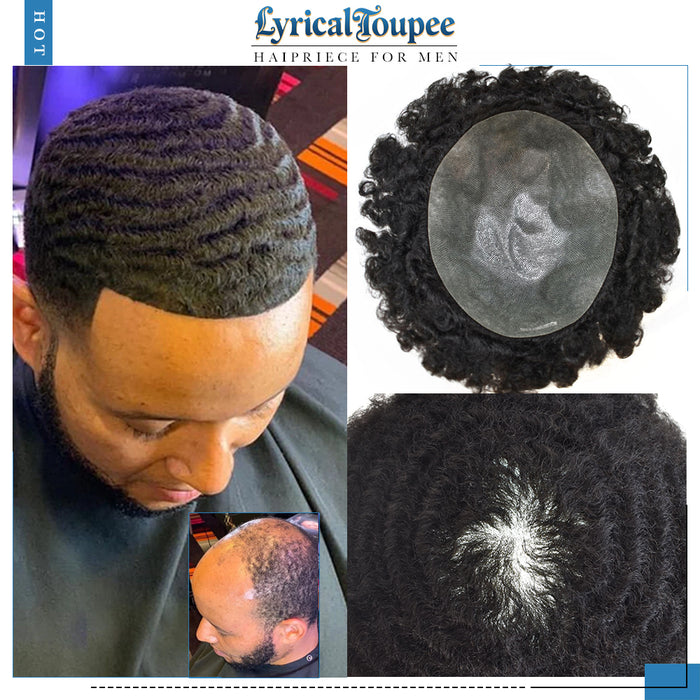 LYRICAL TOUPEE US Stock Hair Units for Black Men Thin Skin African American Men Full Poly Afro Curly Wave Mens Hairpieces