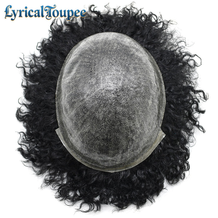 LYRICAL TOUPEE US Stock Afro Toupee for Black Men Full PU Curly Hair Unit For American African Men