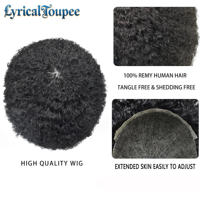 LYRICAL TOUPEE US Stock Afro Toupee for Black Men Full PU Curly Hair Unit For American African Men