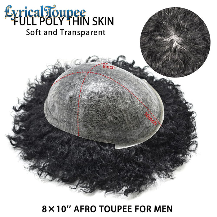 LYRICAL TOUPEE US Stock Afro Toupee for Black Men Full PU Curly Hair Unit For American African Men
