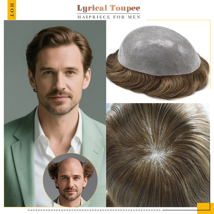LYRICAL TOUPEE US Stock US Stock 0.10mm Thickness Durable Skin Hair System For Men 100% Hand Tied Woven Toupee for Men