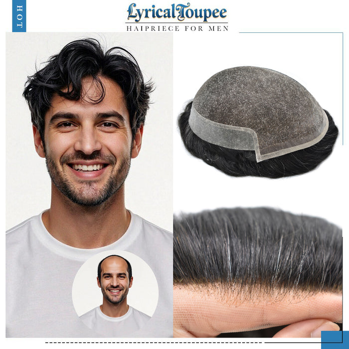 LYRICAL TOUPEE US Stock Hair System For Men Soft Welded Lace Base Front Human Hairpiece Bleached Knot Natural Hairline Hair System