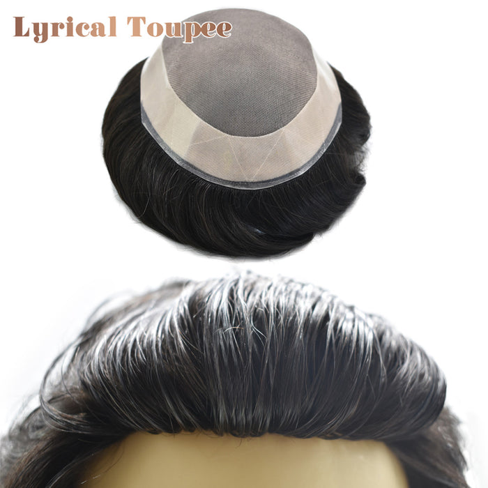 LYRICAL TOUPEE US Stock Hair System For Men Monofilament With NPU Around Lace Folded In The Very Front Hairpiece