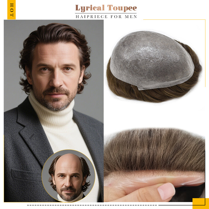 LYRICAL TOUPEE US Stock 0.08mm Thickness Natural& Durable Thin Skin Hair System For Men V-Looped Knots Mens Hairpieces Natural Hairline Toupee for Men