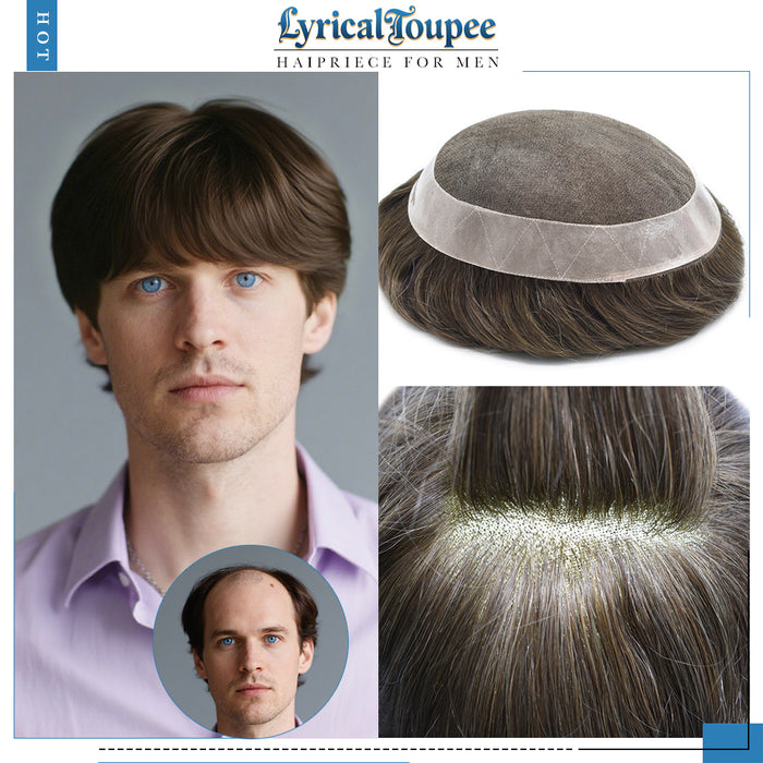LYRICAL TOUPEE Mens Toupee Hair System French Lace PU Coated Mens Hairpiece Center Lace Human Toupee for Men