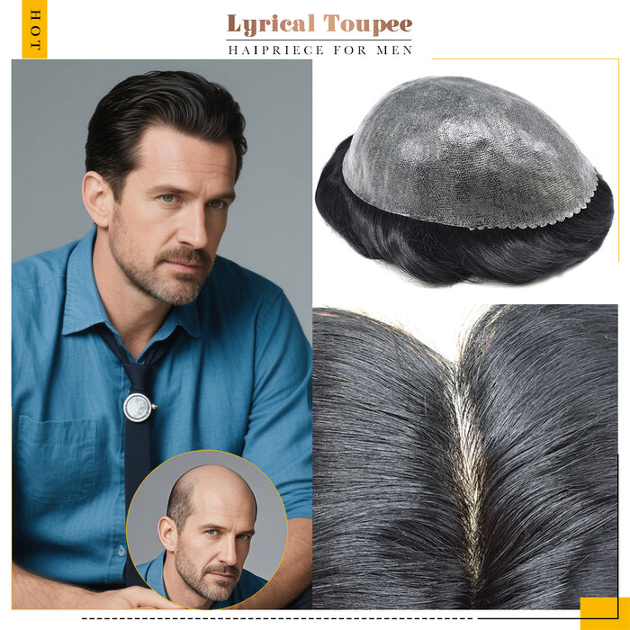 LYRICAL TOUPEE US Stock Toupee for Mens Full PU Injected Human Hairpiece for Men Durable Mens Hair System