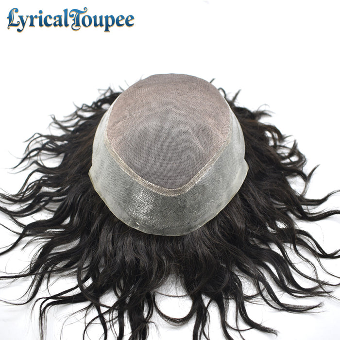 LYRICAL TOUPEE US STOCK Afro Toupee For Black Men Fine Mono Men Wave Hair Unit Clear Poly Around Kinky Curly Hairpiece