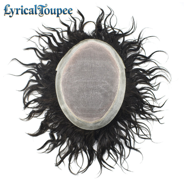 LYRICAL TOUPEE US STOCK Afro Toupee For Black Men Fine Mono Men Wave Hair Unit Clear Poly Around Kinky Curly Hairpiece