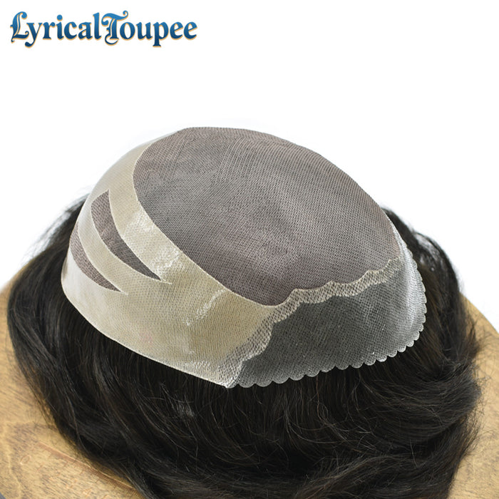 LYRICAL TOUPEE US STOCK Mens Hair System Fine Monofilament Front Mens Human Hair Toupee Non-Surgical Hair Replacement For Mens Hairpiece