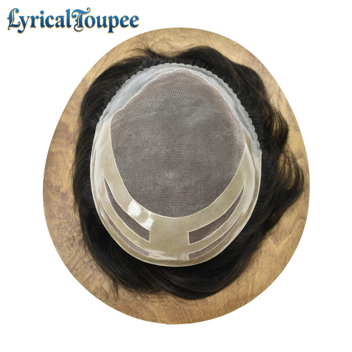 LYRICAL TOUPEE US STOCK Mens Hair System Fine Monofilament Front Mens Human Hair Toupee Non-Surgical Hair Replacement For Mens Hairpiece