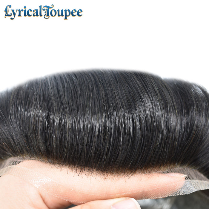 LYRICAL TOUPEE Fine Mono Poly Skin Mens Hair Pieces French Lace Front Hair Replacement System for Mens Toupee Monofilament