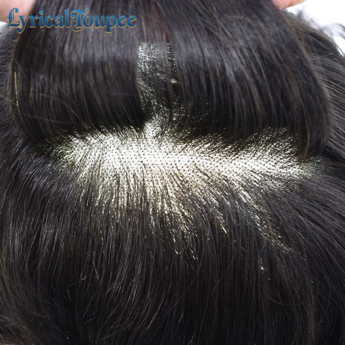 LYRICAL TOUPEE Fine Mono Poly Skin Mens Hair Pieces French Lace Front Hair Replacement System for Mens Toupee Monofilament