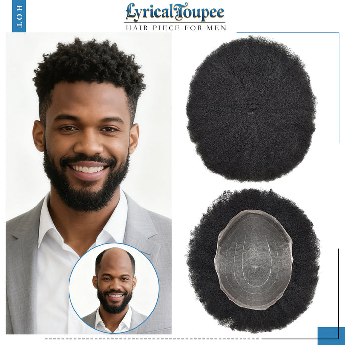 LYRICAL TOUPEE US Stock Afro Toupee For Black Men Full Swiss Super Welded Lace For American African Men Wigs Hair Unit For Black Men