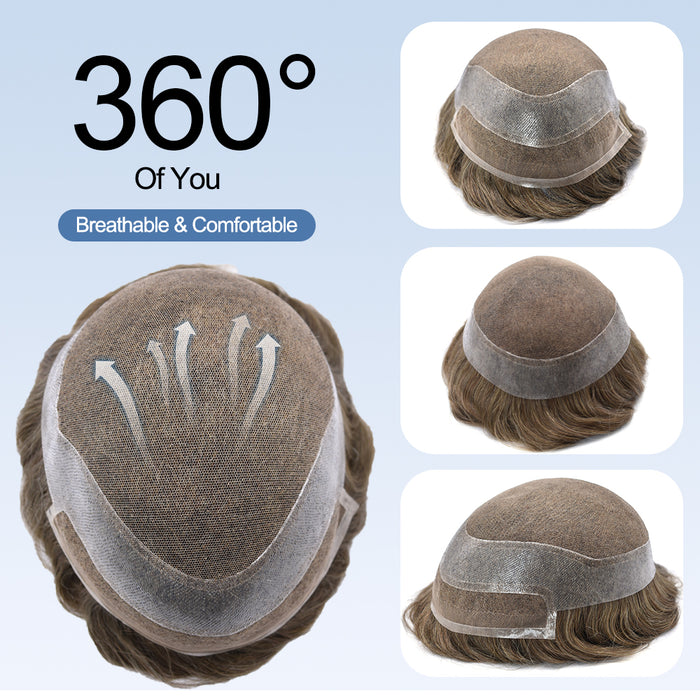 LYRICAL TOUPEE Mens Hair Replacement Systems French Lace Front Toupee For Men Hair Pieces Invisible Hair System For Men Bleached Knots