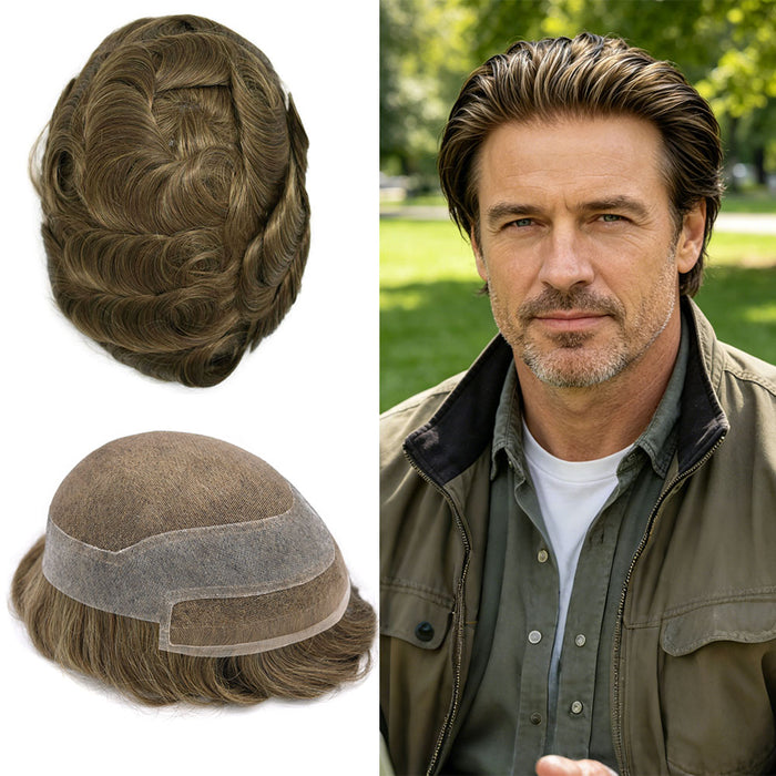 LYRICAL TOUPEE Mens Hair Replacement Systems French Lace Front Toupee For Men Hair Pieces Invisible Hair System For Men Bleached Knots