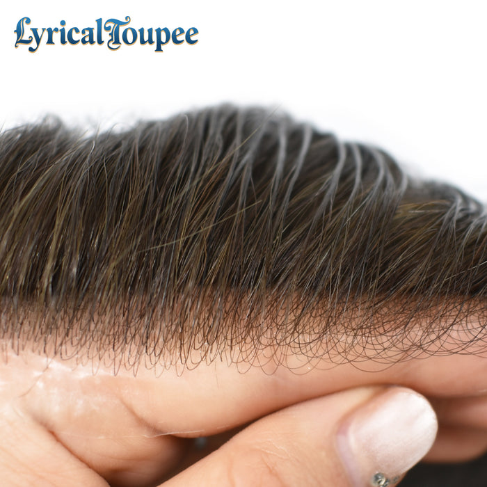 Lyrical Toupee US Stock Pro-Grade Thin Skin Mens Hairpiece 0.06MM V-Looped Natural Hair Toupee for Men