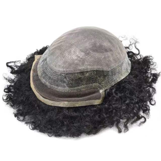 LYRICAL TOUPEE Afro Men Hair System French Lace PU Skin Curly Mens Toupee for African American Mens Hair Piece