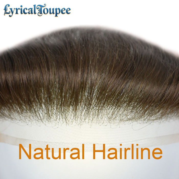 LYRICAL TOUPEE US Stock Mens Frontal Hairpiece Forehead Hairline Toupee French Lace With PU Natural Hairline For Receding Hairline 4X18cm