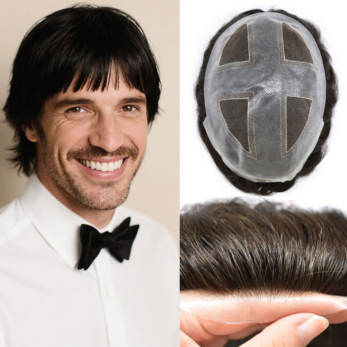 LYRICAL TOUPEE French Lace Hair Piece For Men Remy Human Hair Breathable Toupee V-Looped Front Natural Hairline Men Hair Replacement System