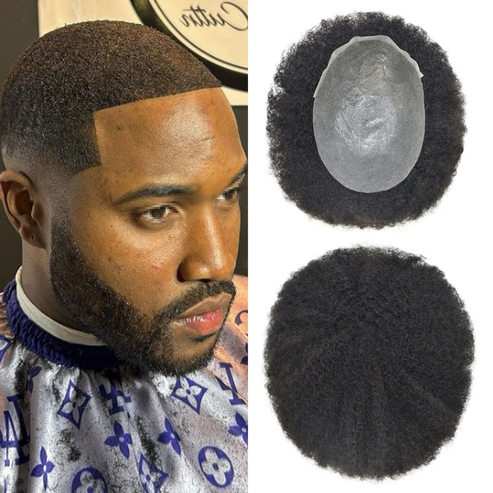 LYRICAL TOUPEE US Stock Hair Units for Black Men Thin Skin African American Men Full Poly Afro Curly Wave Mens Hairpieces