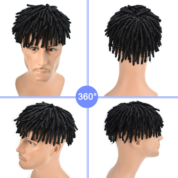 LYRICAL TOUPEE Afro Curl Toupee For Black Men Crochet Braid African American Afro Wavy Men Toupee Hairpieces Full Poly Thin Skin Mens Hair System
