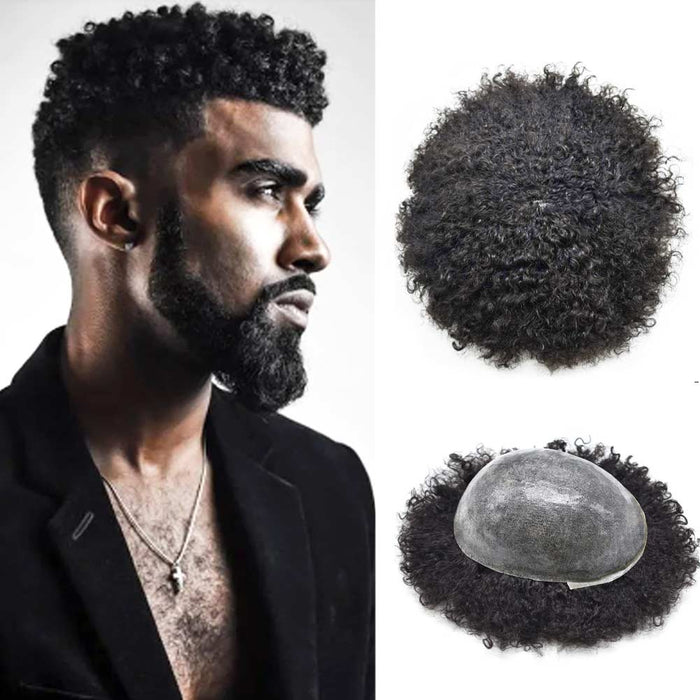 LYRICAL TOUPEE US Stock Afro Toupee for Black Men Full PU Curly Hair Unit For American African Men