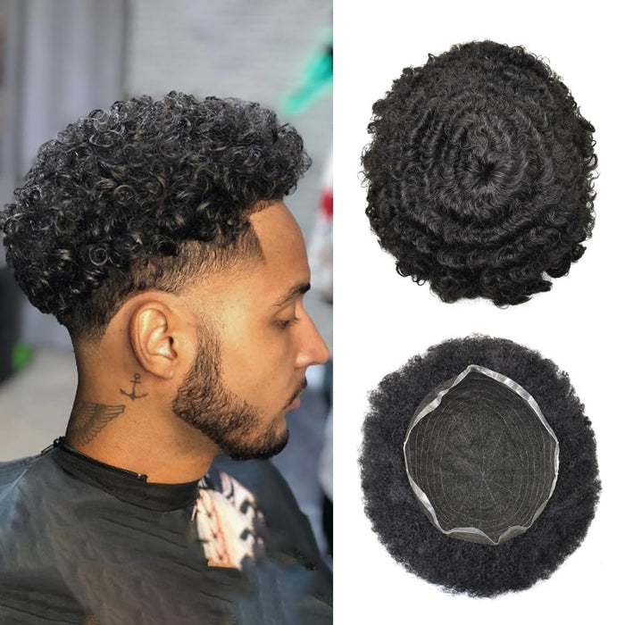 LYRICAL TOUPEE US Stock Afro Curly Toupee For Black Men Full French Lace Hair Units Mens Hairpieces