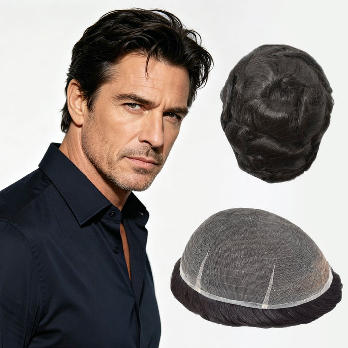 LYRICAL TOUPEE Mens Toupee Full Swiss Lace Hair System Bleached Knots Toupee For Mens Hairpieces Hair Prosthesis