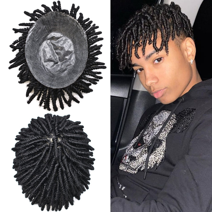LYRICAL TOUPEE Afro Curl Toupee For Black Men Crochet Braid African American Afro Wavy Men Toupee Hairpieces Full Poly Thin Skin Mens Hair System