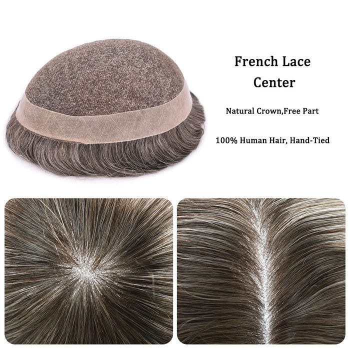 LYRICAL TOUPEE US Stock French Lace Hair System for Men PU Coated Mens Hairpiece Center Lace Human Toupee for Men