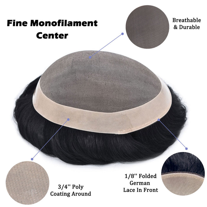 LYRICAL TOUPEE System for Mens Hair Piece US STOCK Monofilament with PU Coating(NPU) Toupee Folded Lace Front Natural Hairline Mens Toupee